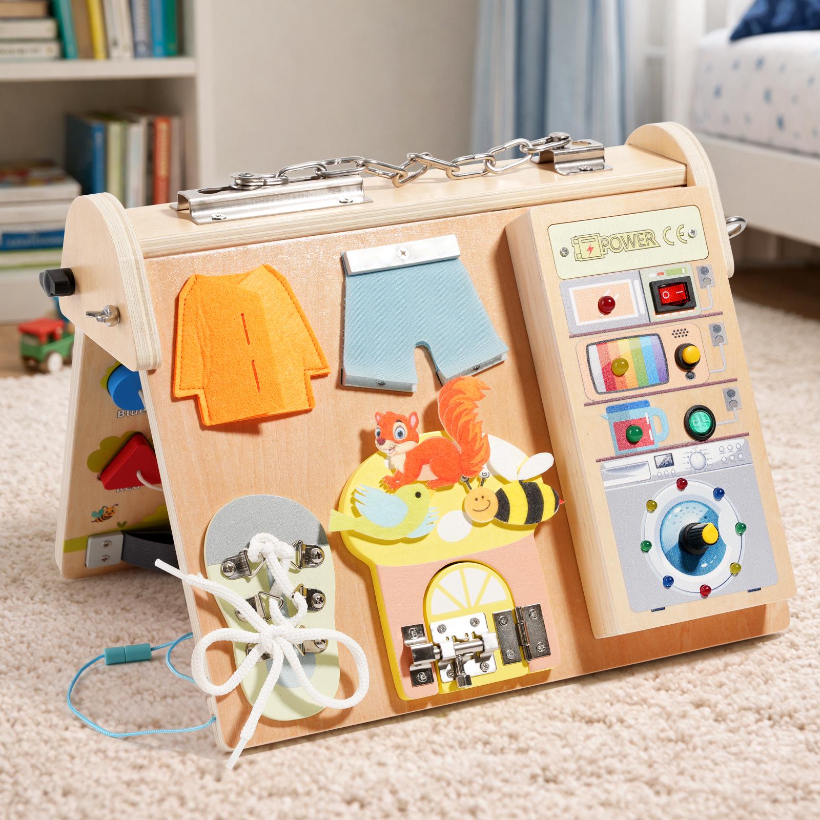 Children s Educational LED Light Wooden Busy Board