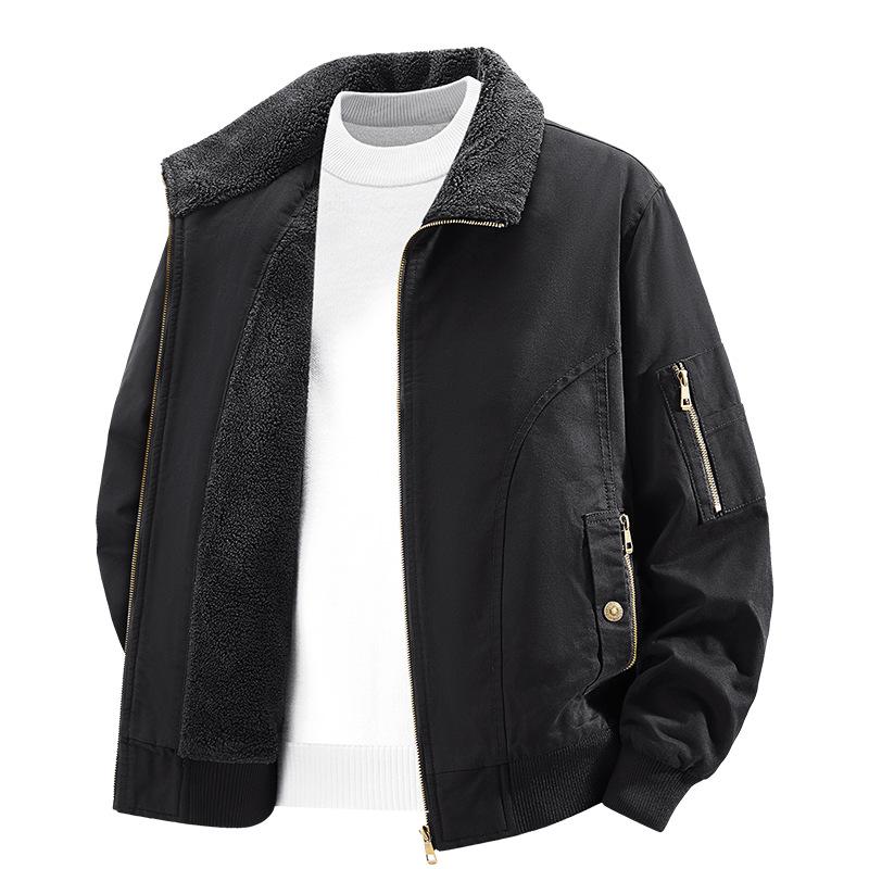 Men's Thickened Pure Cotton Jacket with Fleece Lining - Jeep Style Lamb Wool Winter Coat