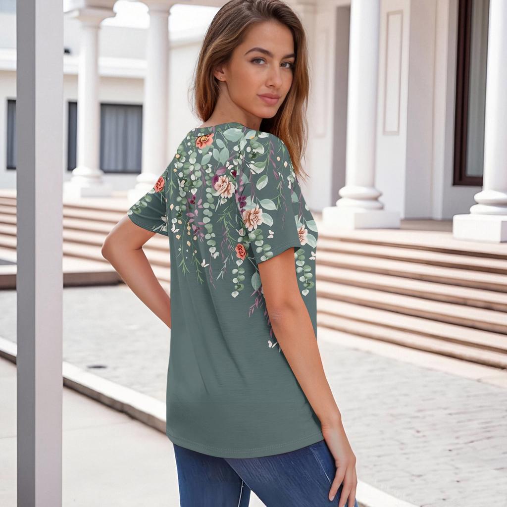 Sommer Oberteile für Damen Knopfleisten Blusen für Damen Elegant Lässig V-Ausschnitt T-Shirts