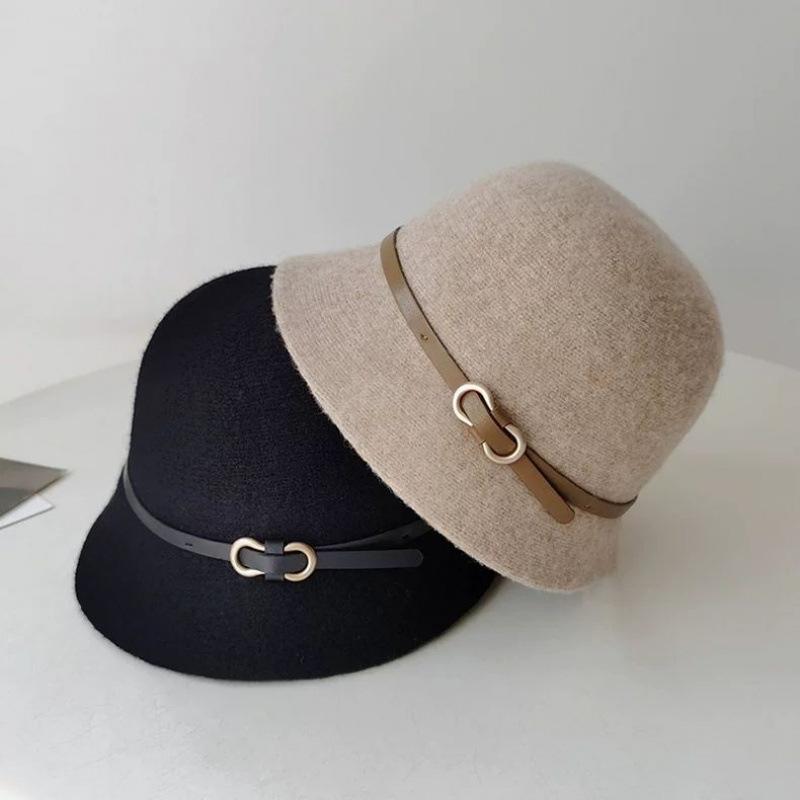 Elegant Hepburn wool knitted bucket hat autumn and winter children autumn and winter premium French retro thermal top hat basin hat