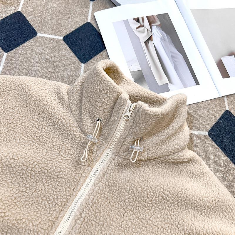 Herren Trendy Fleece Stehkragen Jacke - Winter Lammwolle, Dick, Warm, Lässiger Baumwollmantel