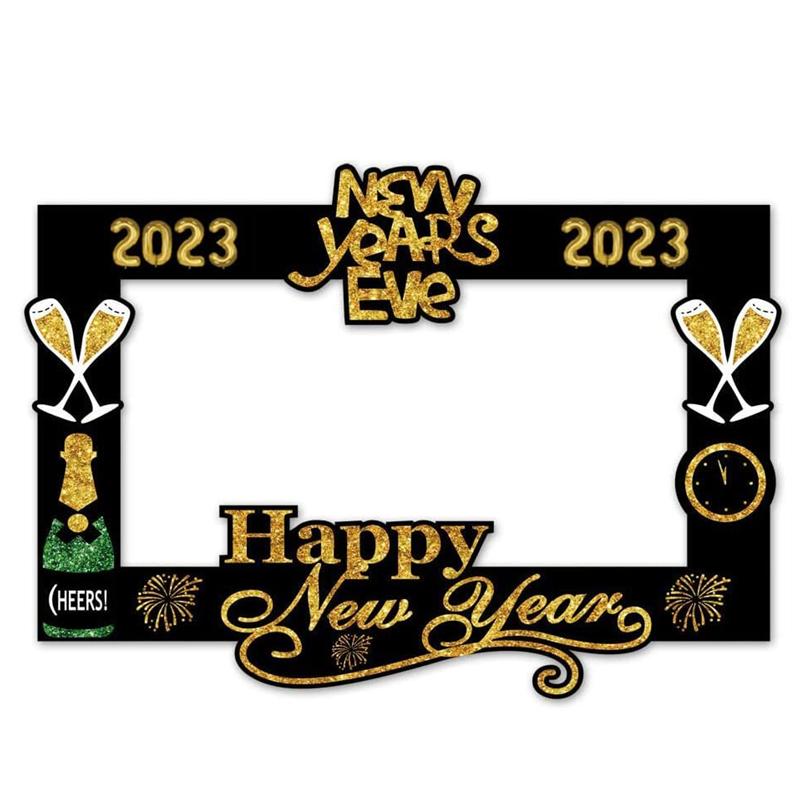 2023 Happy New Year Paper Photo Booth Props Frame Glasses Set Merry Christmas Decorations For Home Ornaments Xmas Party Supplies