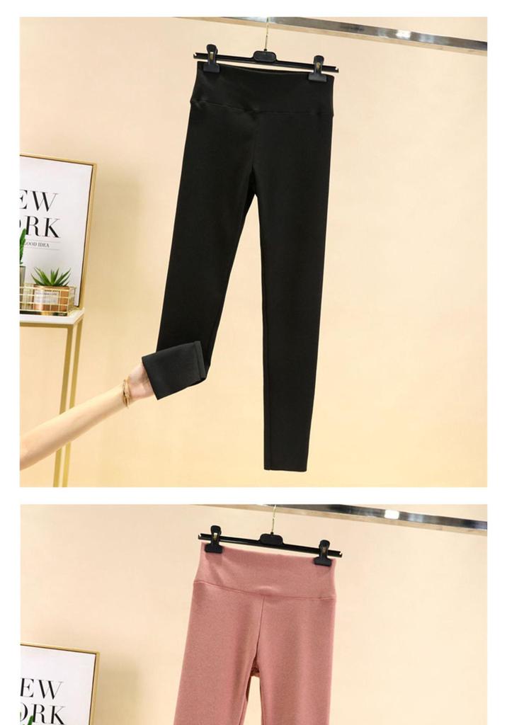 Women's High-Waisted Fleece-Lined Seamless Cotton Trousers – Warm, Tight-Fit, Thickened Base Layer for Autumn/Winter