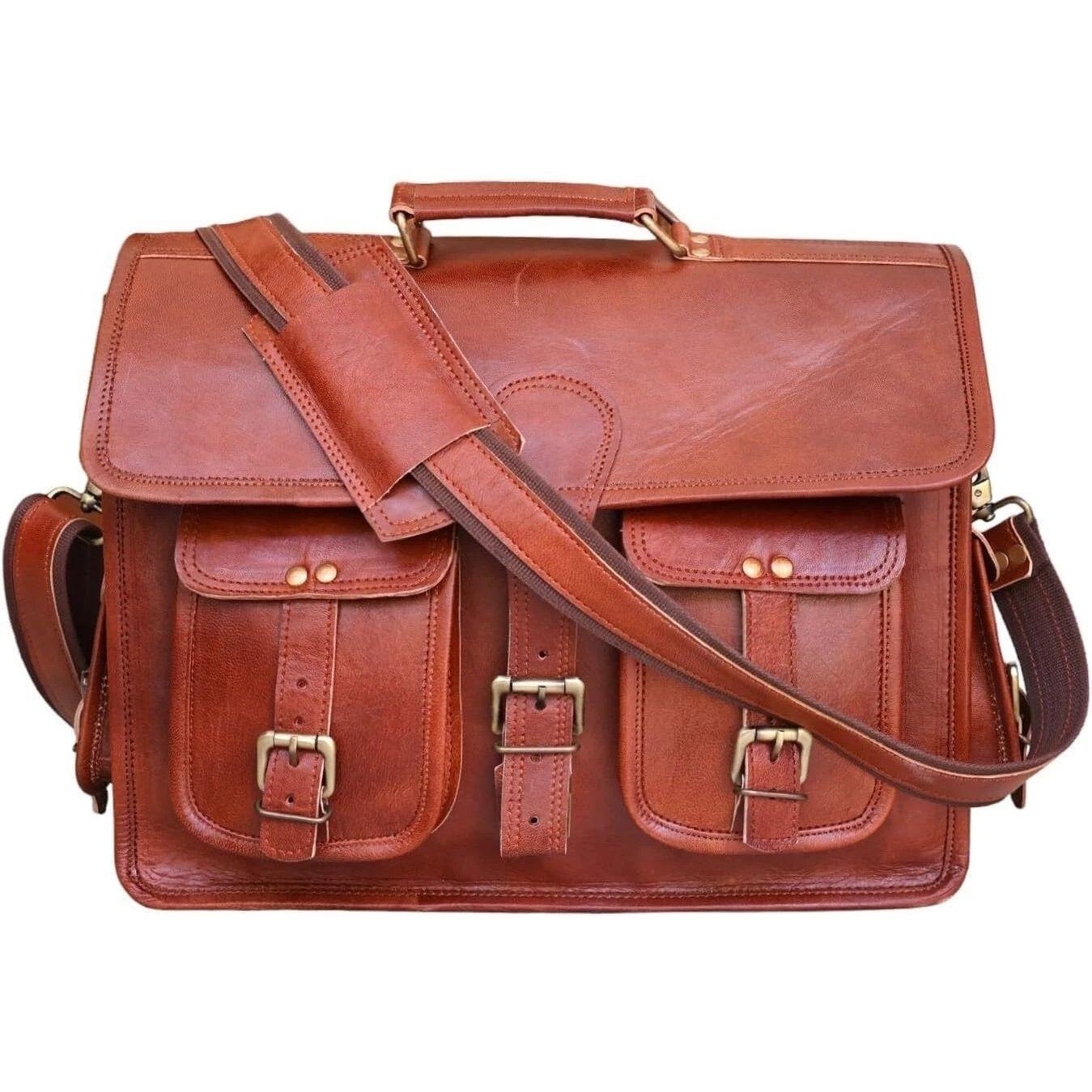 

Мужская кожаная винтажная темно-коричневая сумка-мессенджер на плечо для ноутбука, портфель 18 x 14 x 6 in