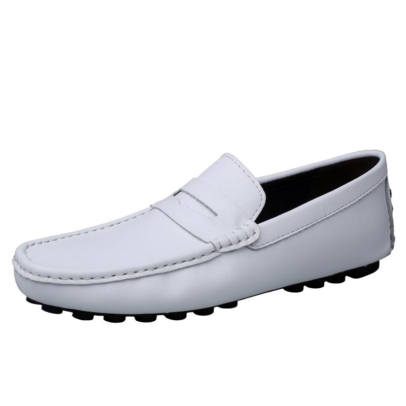

Модная мужская повседневная обувь на плоской подошве, кожаные мокасины, мужские туфли для вождения, кроссовки, высококачественные туфли-лодочки 37 белый