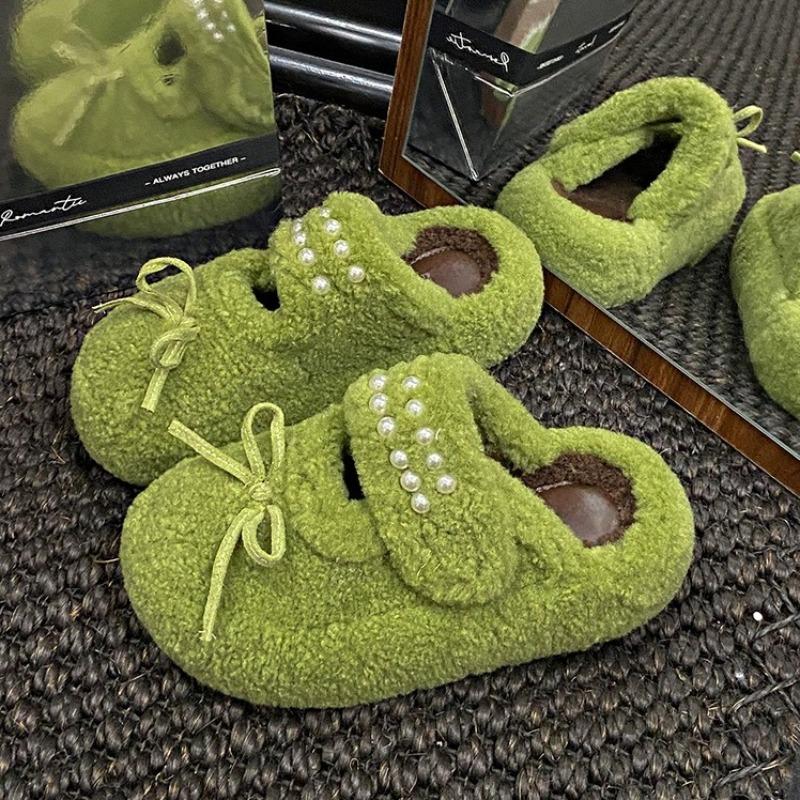 Bow Bead Women Flats Slippers 2025 Winter New Casual Mules Shoes Designer Comfortable Soft Slingback Shoes Elegant Mujer Zapatos