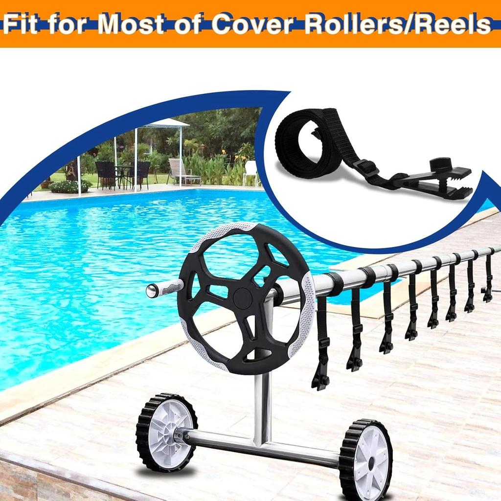24 Pcs Pool Solar Cover Reel Attachment Kit,Solar Cover Reel Blanket Straps and Clips for Universal Inground Swimming Pool (Straps)