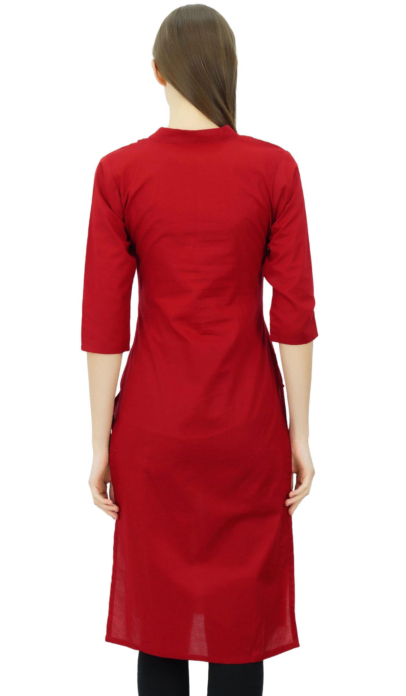 

Phagun Жіноча бавовняна туніка, етнічна курта, повсякденна офіційна індійська жіноча курта 8 червоний