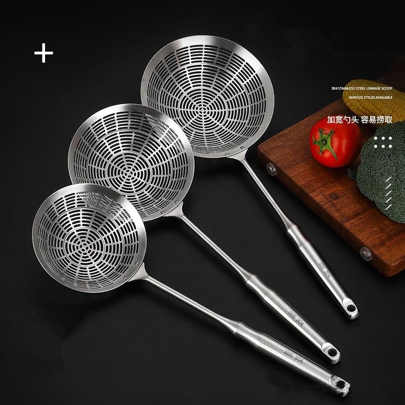 304 Stainless Steel Hot Pot Colander Oil Fried Filter Large Long Handle Mesh Noodle Strainer Skimmer Spoon Kitchen Utensils