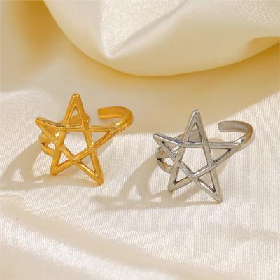 Bague Ouverte Étoile Cinq Branches Creuse en Acier Inoxydable Pour Femmes Bague Vintage Française Bijoux de Soirée Vente en Gros