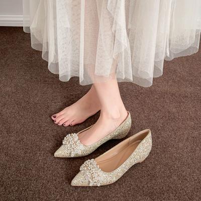 Big French Heels 41 a 43 Feet Wide Feet Fat Pointed Stiletto Pearl Bridal Wedding Shoes Bridesmaids Dress Shoes 2025