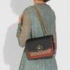 Coach Shoulder Bag Madison 24 Camellia Metal Rivets Decorated Twist Lock Flap Cow Leather and Snakeskin Envelope Crossbody Medium Size Women's Black