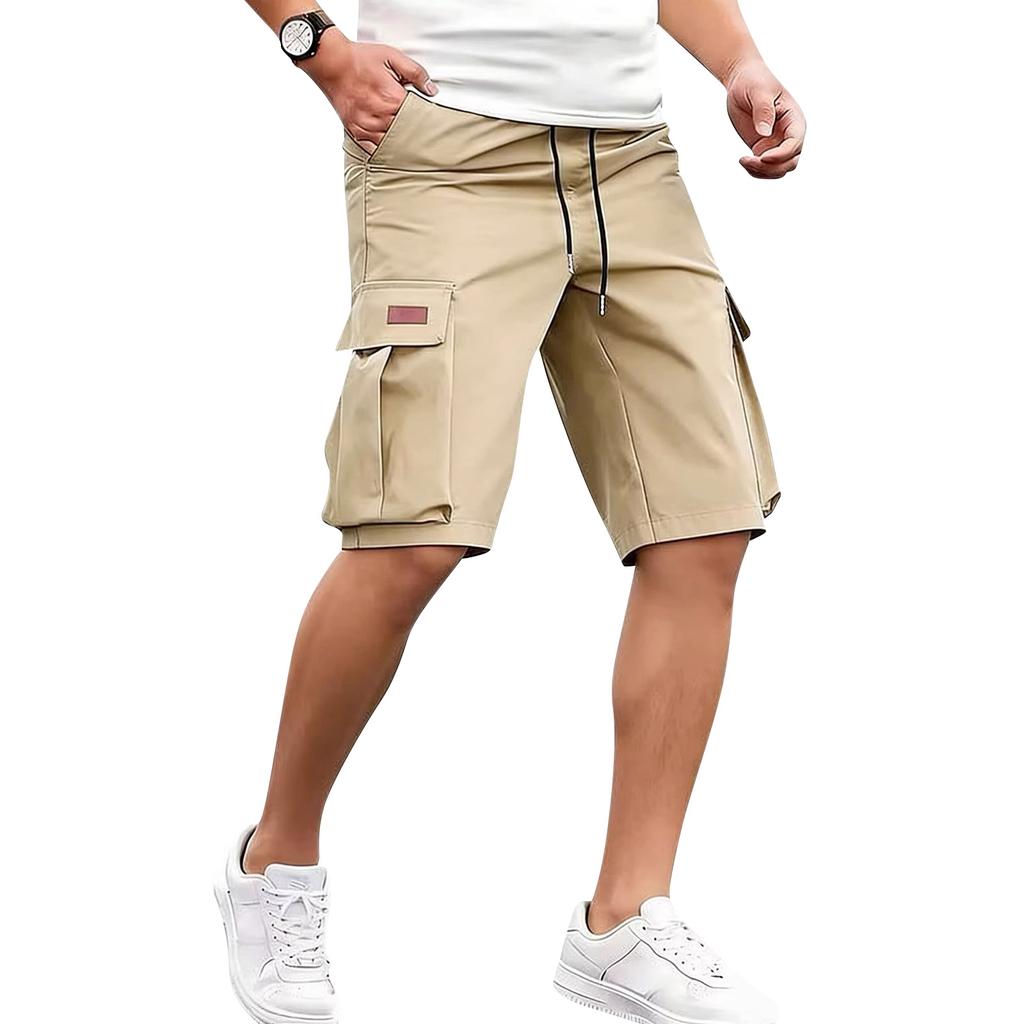 Herren Shorts mit mehreren Taschen Lässiger lockerer Schnitt Kordelzug Taille Knielang Utility Shorts für Outdoor-Sportarten