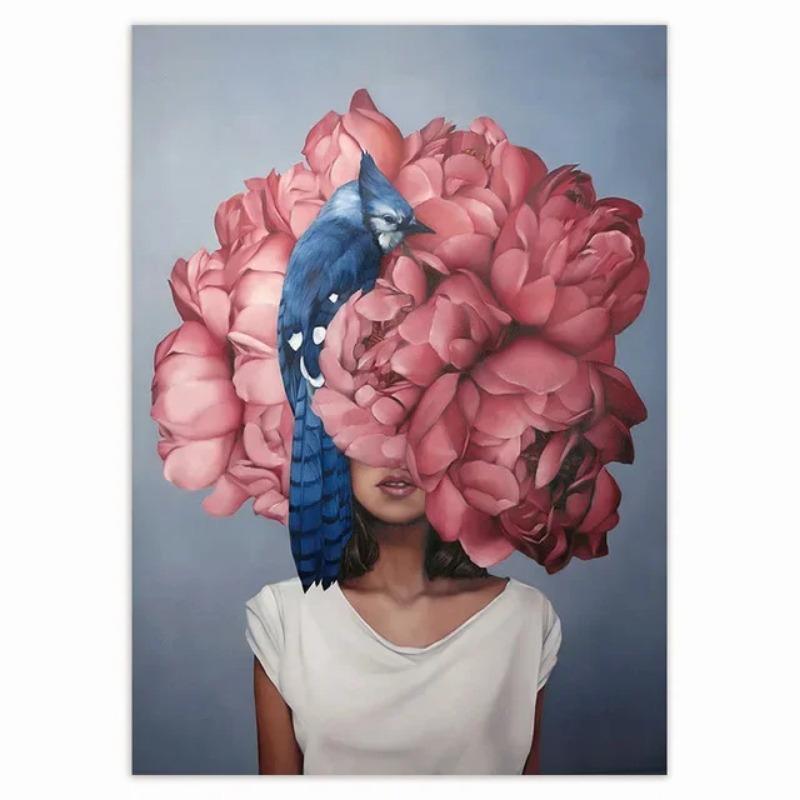 Nordic Classic Pop Wall Art Vibrant Flower Woman HD Canvas Oil Painting Poster  Print for Home Bedroom Living Room Decor  Gifts