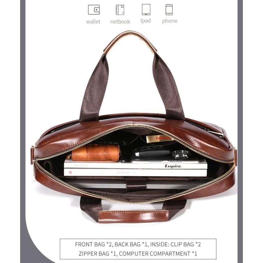 Brand Men's Bag Briefcase 100% Genuine Leather Handbags 15 Inch laptop bag Men's casual shoulder crossbody bags Messenger bag