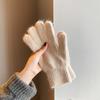 Finger gloves winter women's new thickened warm solid color cute student cycling cold-proof wool gloves women