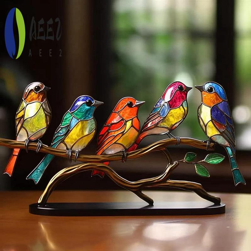 

AEE2-Stained Birds On Branch Desktop Ornaments, Multicolor Bird Stained Metal Desk Ornament, Stain Iron Ornament 28 X 8 X 15Cm