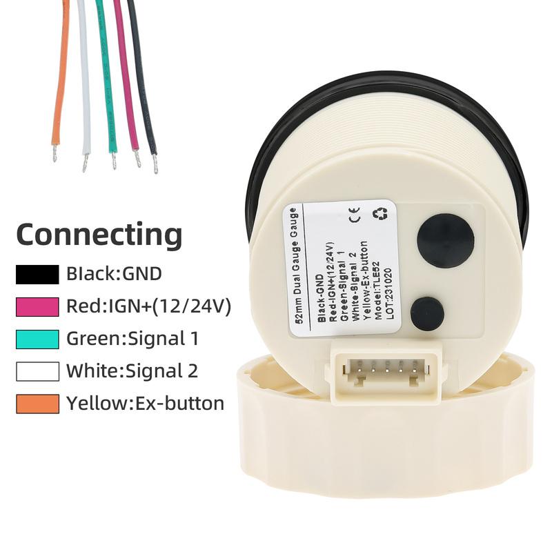 Red LED Digital 52mm Water Temperature+Oil Press Meter 10BAR 145PSI 2 IN 1 Dual Gauge with Flashing Alarm for Car Marine 12V 24V