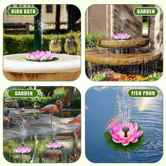 Lotus Solarwasserbrunnen mit Sprühdüsen Schwimmende Seerose Vogeltränke Brunnen Außen Gartenteich Pool Solarwasserpumpe Dekoration