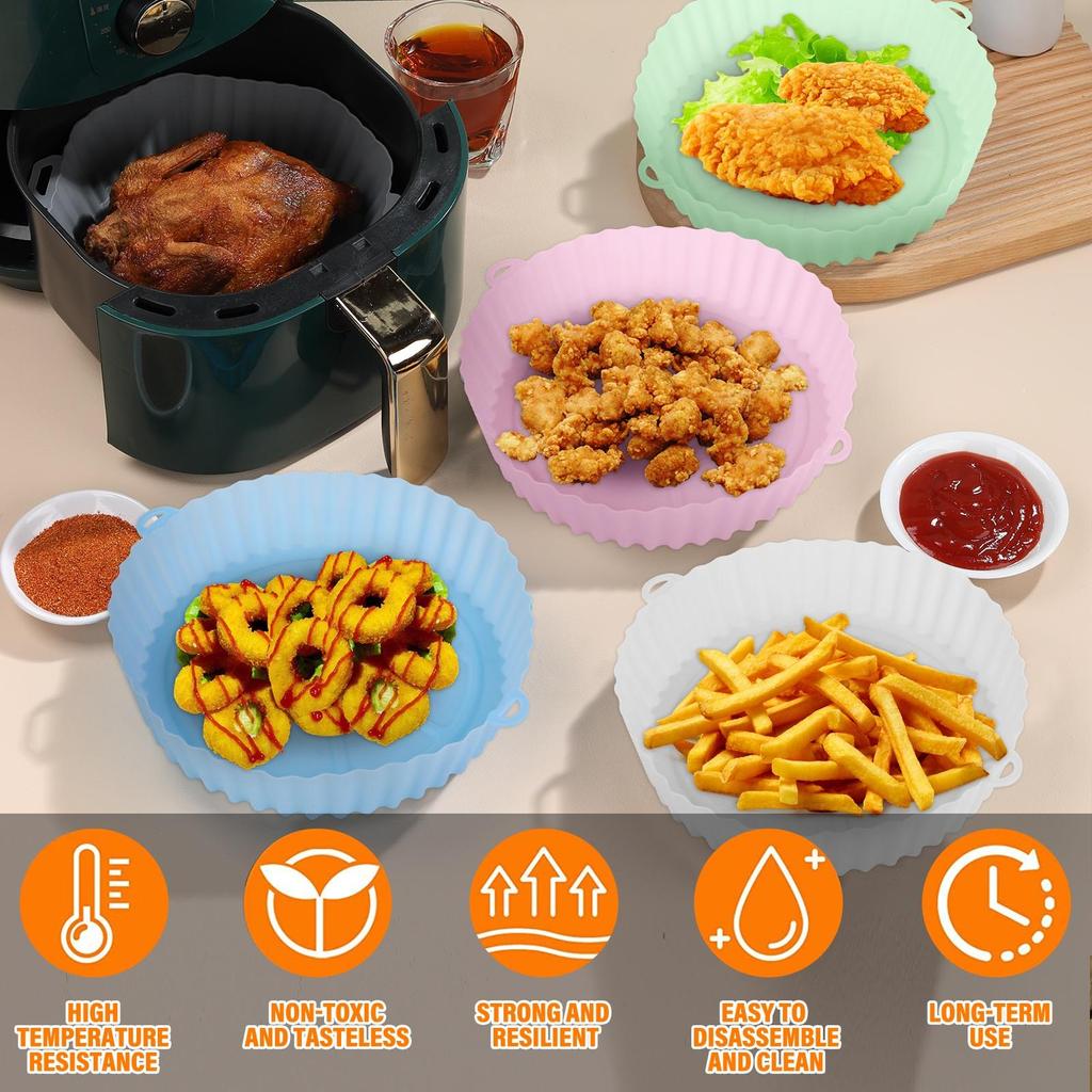 4pcs Silicone Air Fryer Pot Baking Tray Pans Fried Chicken Silicone Mold Basket Mat Airfryer Replacement Kitchen Accessories