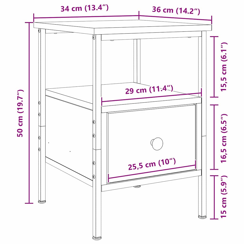 Nightstand 2 Pcs Black Oak Effect 34 X 36 X 50 Cm