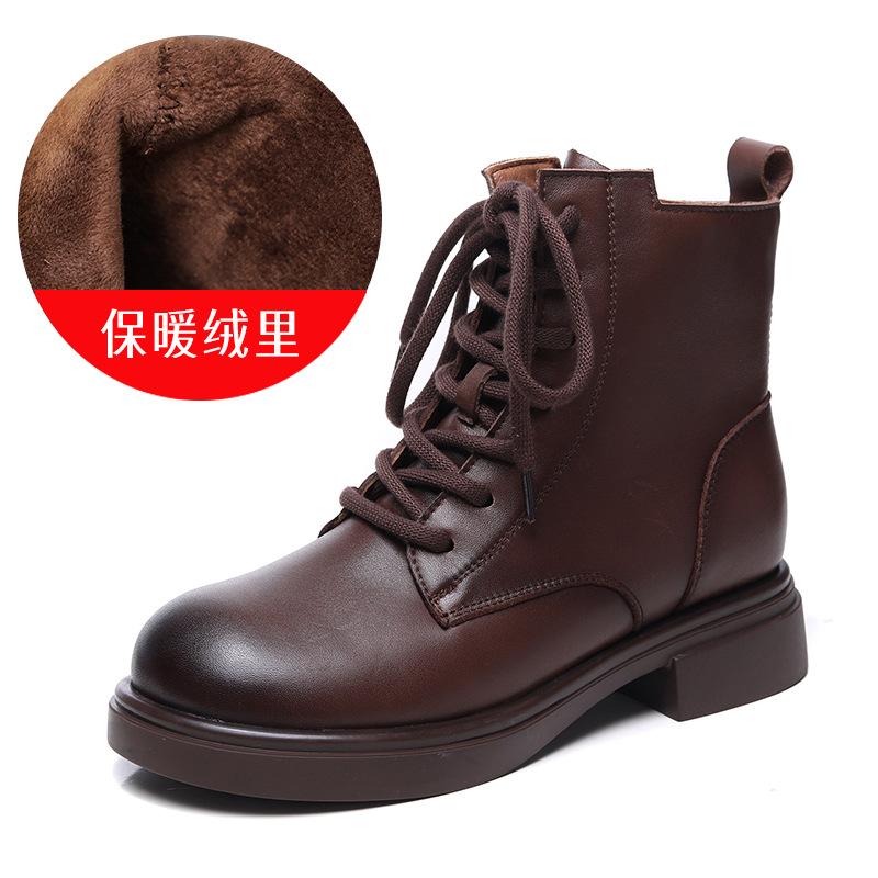 

First layer cowhide Martin boots women s winter new popular leather British style retro versatile thick heel short boots 40