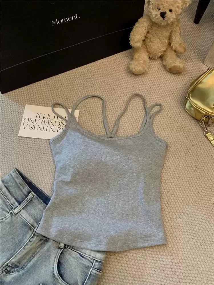 Rückenfreies Trägertop mit Doppelträgern und Brustpolstern - Damen Slim Fit Sommeroberteil