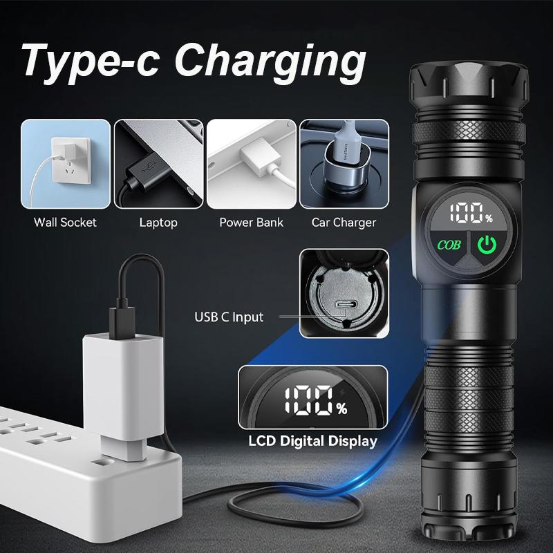Dobíjecí LED svítilna Výkonná bateriová svítilna s magnetem na ocase Zoomovací svítilna Lampa s dlouhým dosahem pro kempování