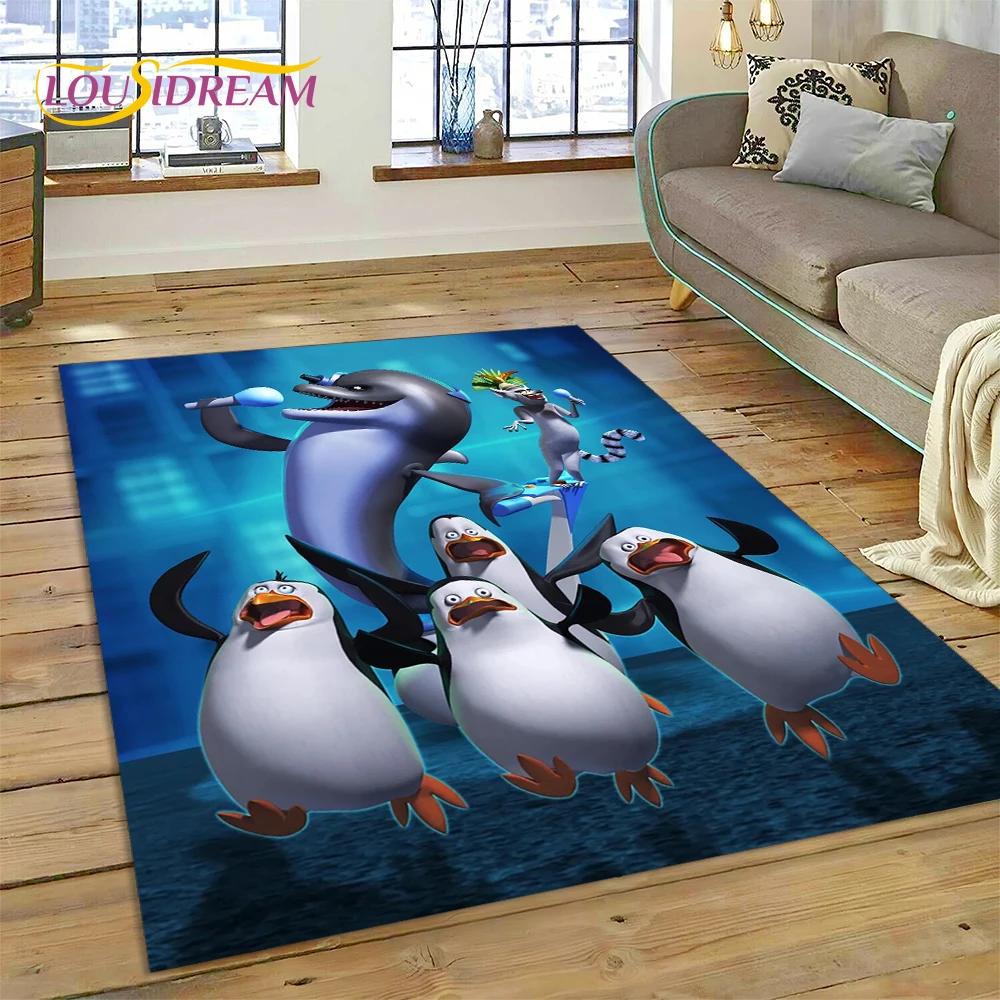 Roztomilý kreslený koberec s tučňáky z Madagaskaru pro obývací pokoj, ložnici, domácí dekoraci pohovky, koberec do dětského pokoje, protiskluzová podložka na podlahu, dárek