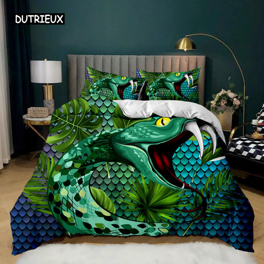 Snake Duvet Cover Wild Animal Comforter Cover Exotic Fairy Rose Twin Bedding Set African Wildlife Style Polyester Quilt Cover