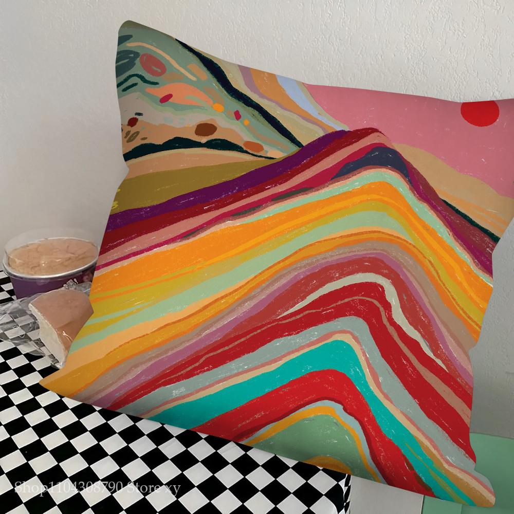 Mountain Landscape Abstract Mountain Art Pillow Case Square Pillow Bedroom Sofa Leisure Comfort Car Living Room Home Decoration