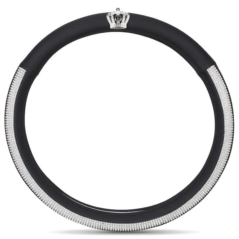 Diamond Crown Car Steering Wheel Cover Leather Crystal Rhinestone Covered Steering-Wheel Covers Women Girls Interior