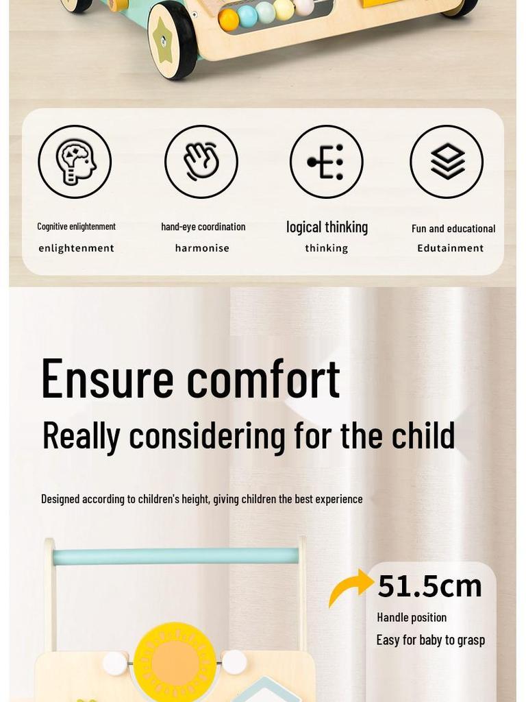 Children's Multifunctional Anti-Rollover Stroller Walker with Educational Toys