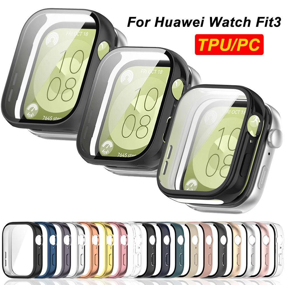 TPU / PC Glas + Hülle für Huawei Watch Fit 3 Rundum-Displayschutz Hart-Bumper für Huawei Watch Fit3 Abdeckung Schale Hüllen