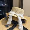 New French-style polka dot bow straw hat for women, summer seaside beach vacation style sun protection hat