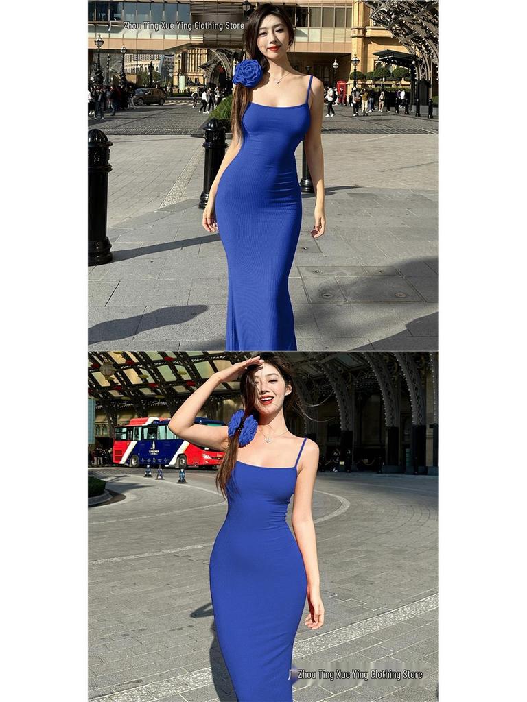 Women's Summer Sleeveless High-Waist Slim Fit Spaghetti Strap Maxi Dress