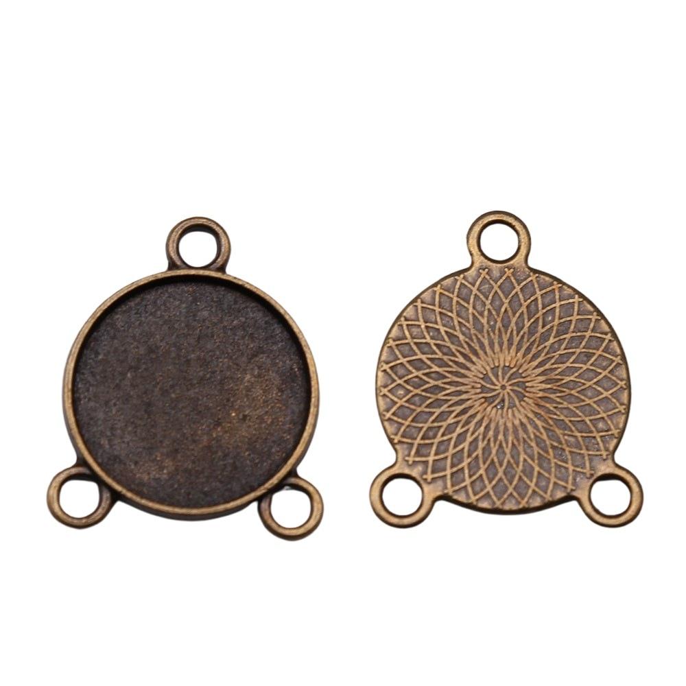 

10 шт. Круглый 3 отверстия Стиль разъема Камея Кабошон Подвеска Основа Установка Ювелирные Компоненты Аксессуары Античная бронза Цвет Цинковый сплав 20 мм