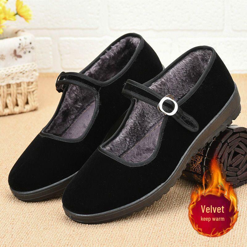 Women's Black Old Beijing Cloth Shoes - One Strap, Non-Slip, Ideal for Work, Dance & Everyday Comfort.