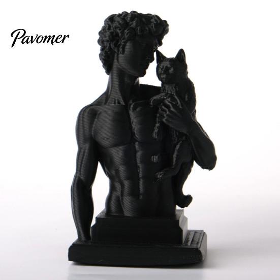 Stylish Living Room Decor 3D Printed David Statue with Cat, European Classic Art Sculpture Figurine Handcrafted Gift for Home Office Decor,