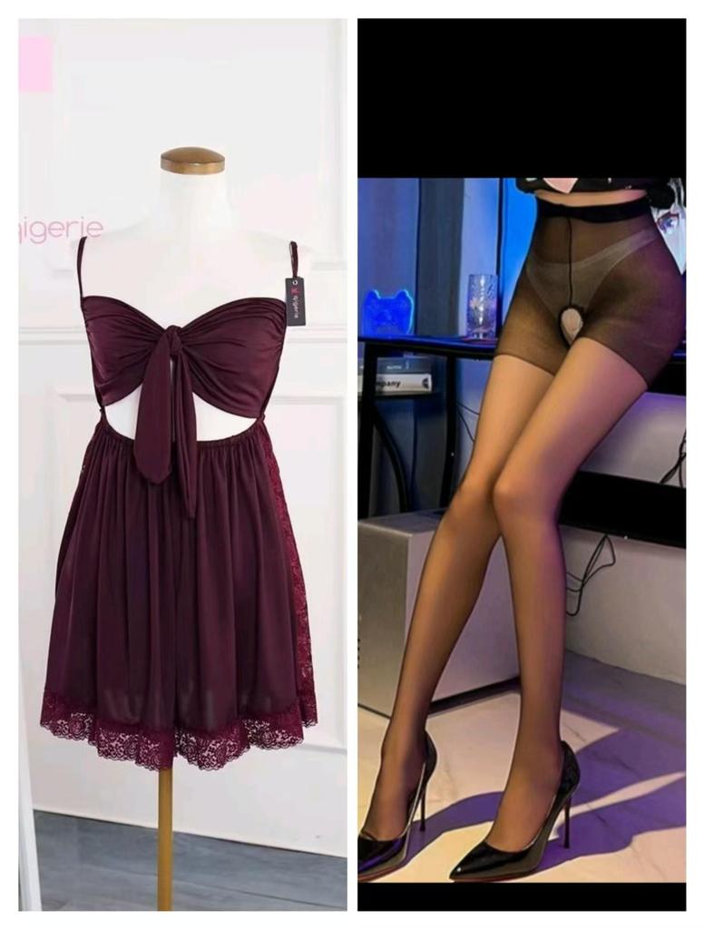 Lianxiang Sexy Bow Backless Nightdress - European & American Style Women's Lingerie Pajamas with Removable Straps