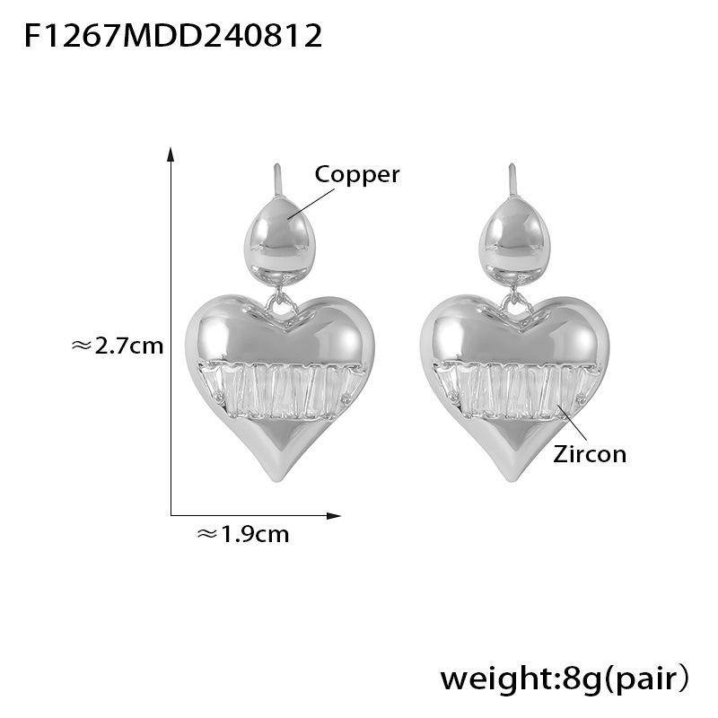 Retro Princess Heart Zircon Earrings: 18K Gold-Plated Copper, Sweet Style for Women