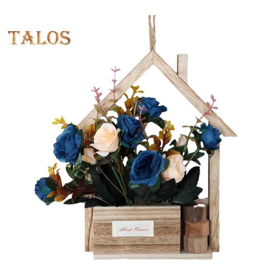 Hölzerner Wandpflanzkasten mit künstlichen Blumen, eingetopften künstlichen Blumen, Heimwanddeko, künstlichen Topfpflanzen für Garten, Terrasse, Wohnzimmer, Schlafzimmerdekoration