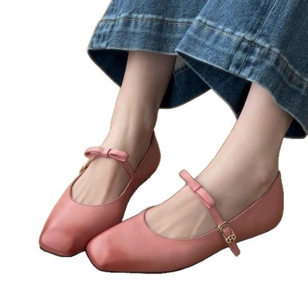 Sheepskin version~ Leather bow French word belt Mary Jane shoes women's retro flat ballet single shoes evening shoes