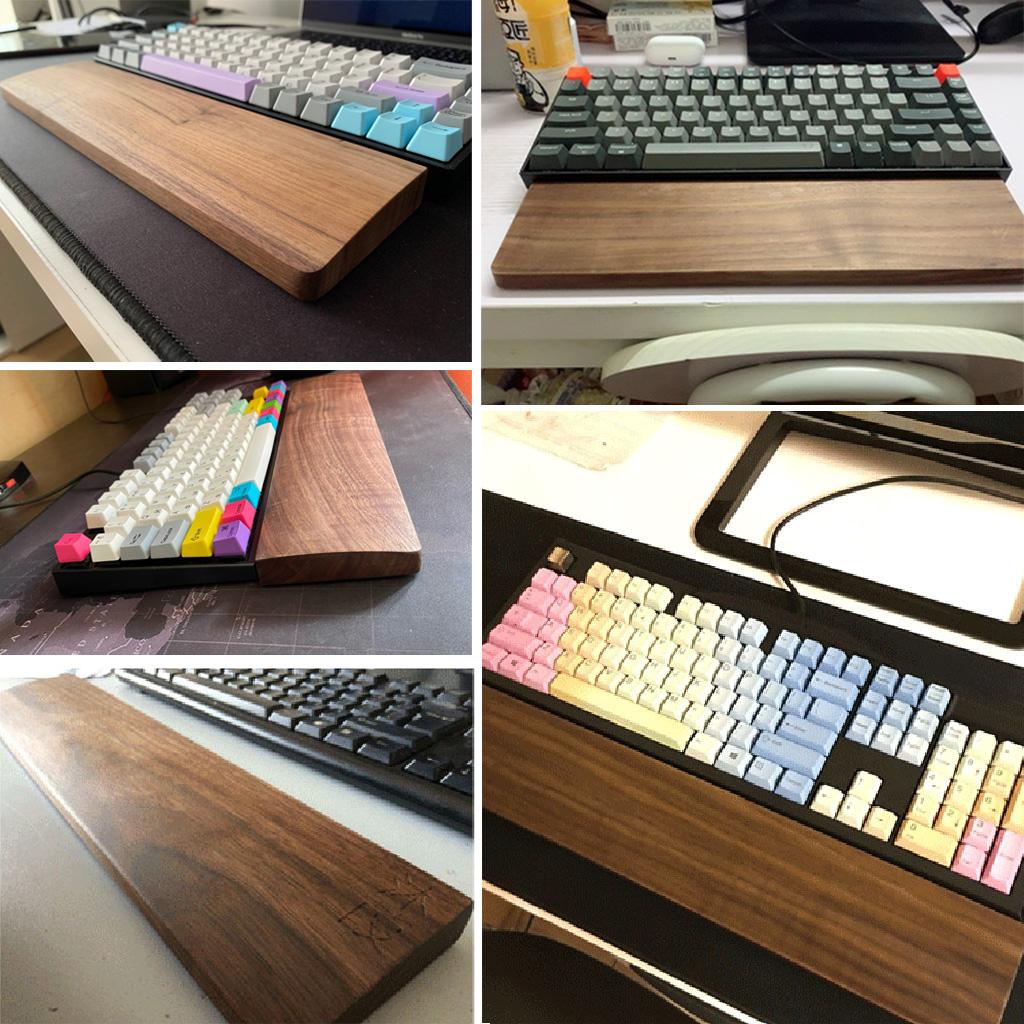 Wooden Keyboard Wrist Rest Walnut Wrist Rest Solid Wood Mouse Pad Wrist Guard for Keyboard (Walnut, 61 87 104 Keys)