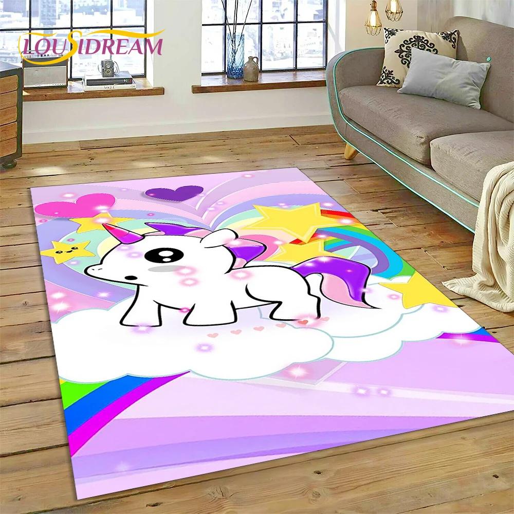 3D Cartoon Cute Unicorn Animal Carpet Rug for Home Living Room Bedroom Sofa Doormat Decor,Child Play Area Rug Non-slip Floor Mat