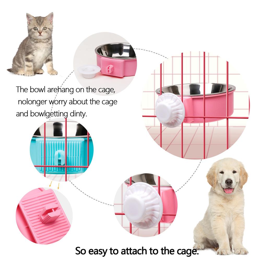 Pet Feeding Bowl Candy Colored Stainless Steel Dog Bowl Can Be Fixed On The Cage Hanging Non-Slip Cats Dogs Food Bowls
