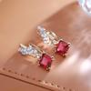 Kienl New  Rose Gold Color Long Earring For Women Vintage Red Natural Zircon Square Drop Earring High Quality Daily Jewelry