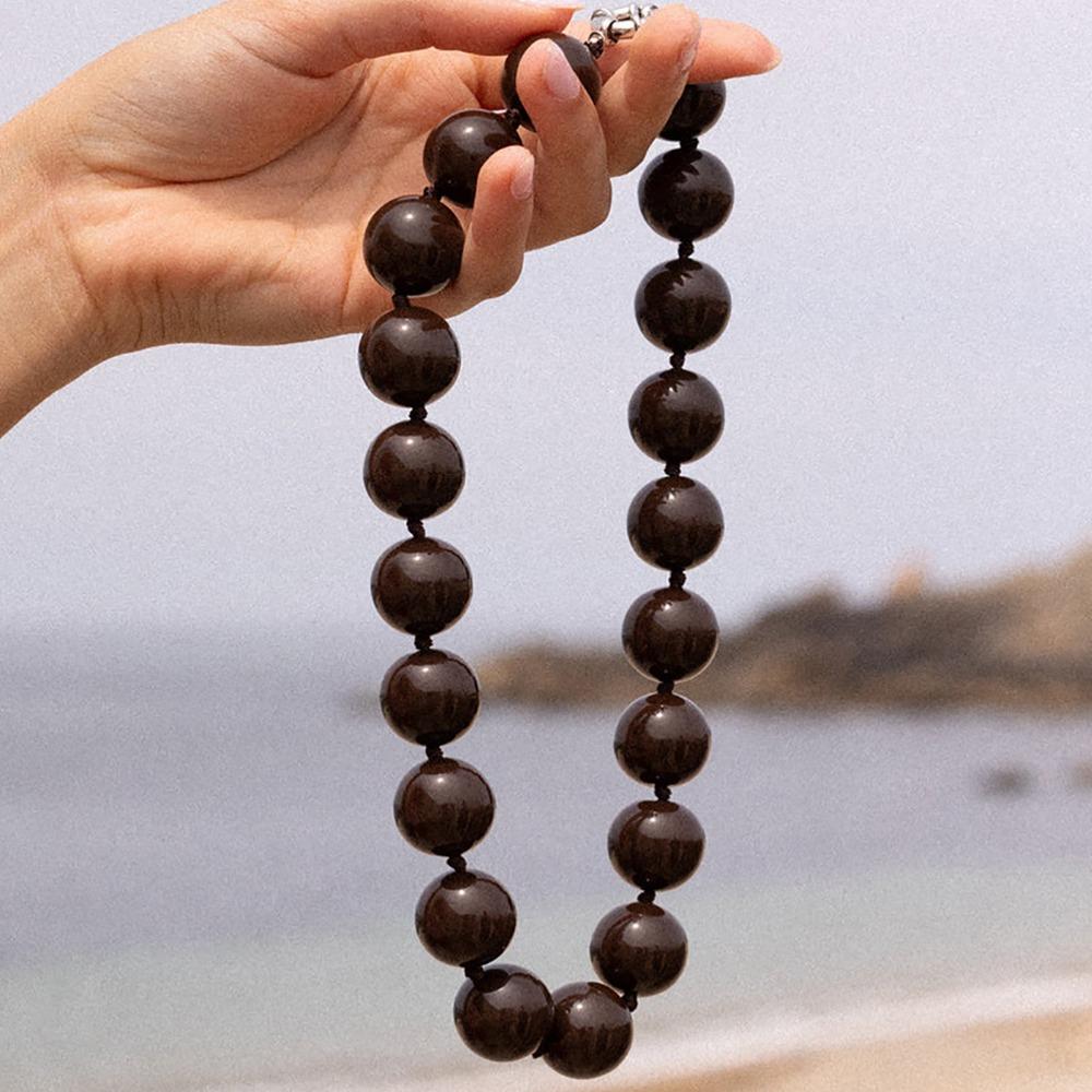 Large Beaded Necklace Acrylic Women Necklaces Retro Round Beads Choker  Jewelry Gift