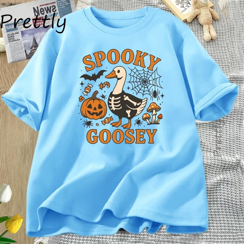 Spooky Goosey TShirt Funny Halloween Goose T Shirt Cute Horror Short Sleeve Pumkin Tshirt Fall Vintage Women Clothing Tops
