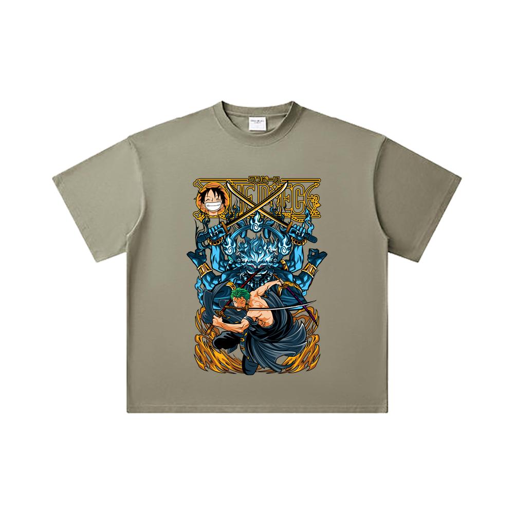 260 GSM Double Yarn 32 Count 100% Cotton One Piece V8 Zoro Print Unisex Heavy Cotton T Shirt